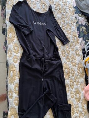 bebe Black jumpsuit Rhinestone Logo Top